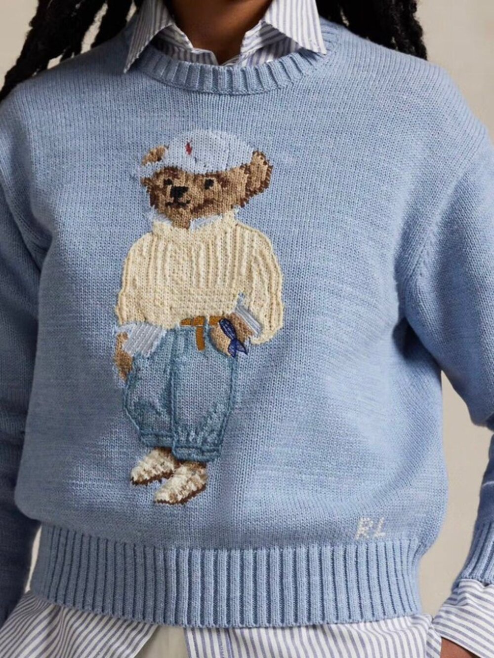 Polo Ralph Lauren Blue Polo Bear Crewneck Knit Sweater